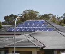 Solar panel roof in residential area in Glenfield, South West Sydney, NSW